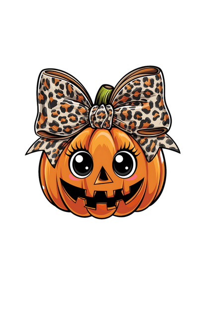 Cute Pumpkin with leopard print Bow Halloween T-Shirt for Women | Unfiltered