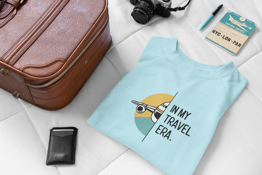 In My Travel Era plane design Oversized Unisex Terry Cotton Tee - Unfiltered